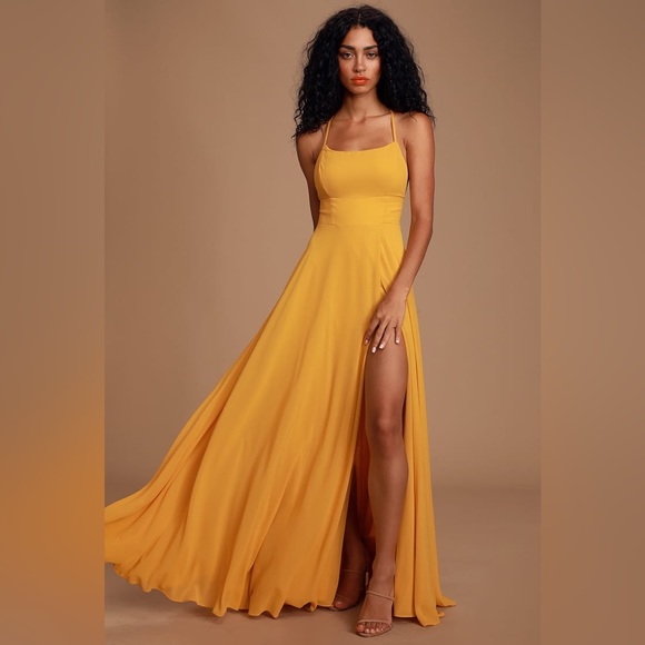 Lulu’s Dreamy Romance Mustard Yellow Backless Maxi Dress - Picture 2 of 7